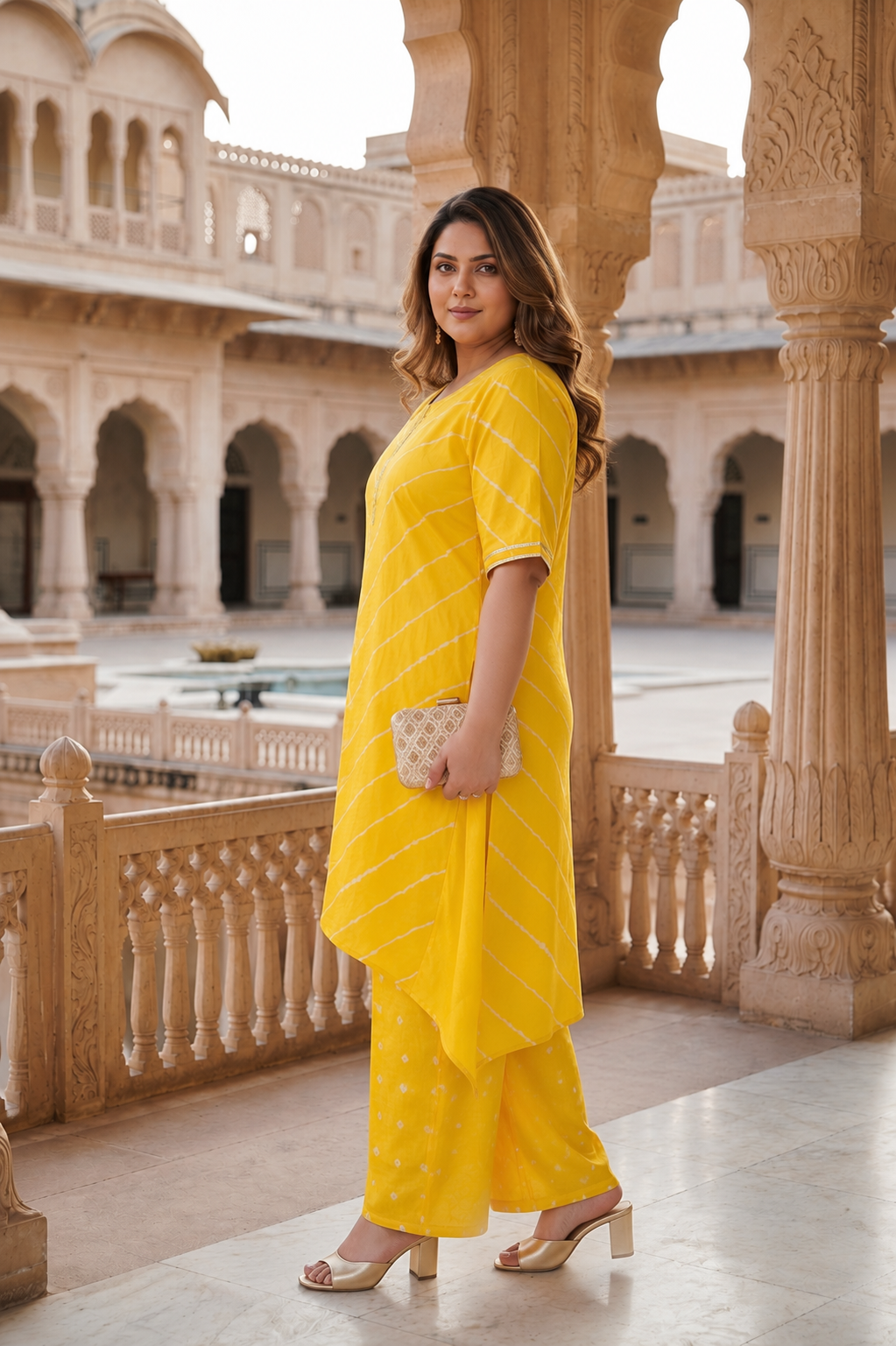 Yellow Leheriya Kurta Set - (Set of 2)