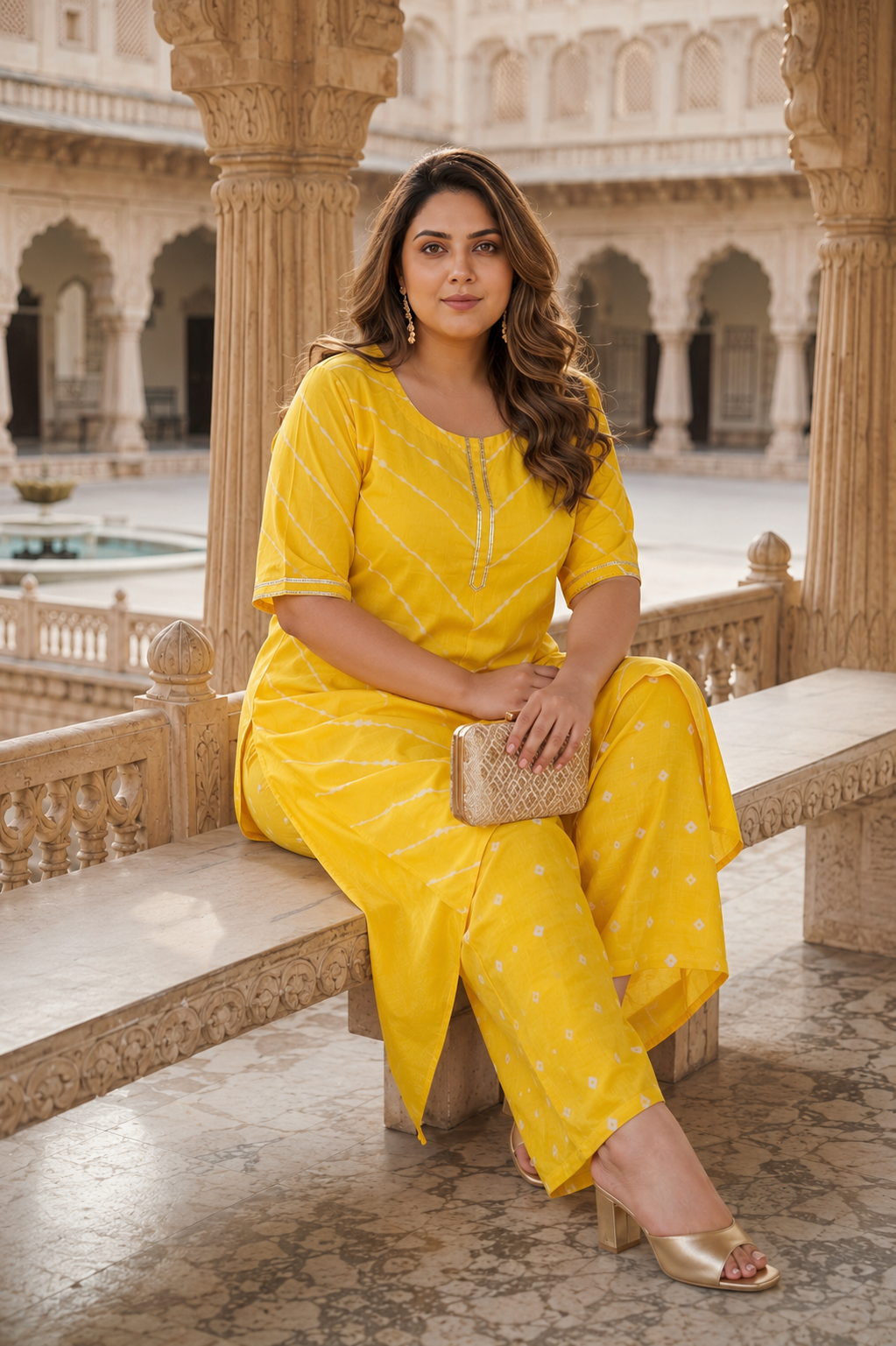Yellow Leheriya Kurta Set - (Set of 2)