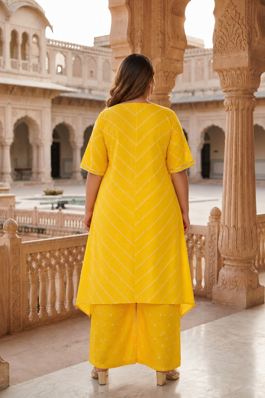 Yellow Leheriya Kurta Set - (Set of 2)