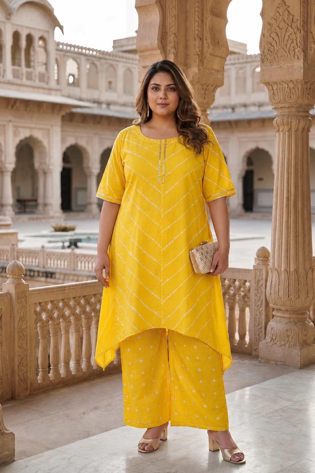 Yellow Leheriya Kurta Set - (Set of 2)