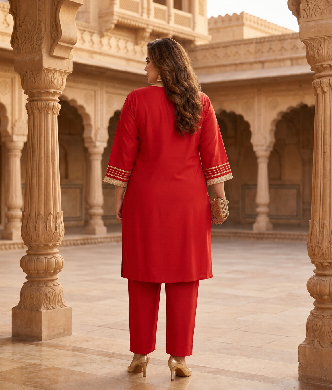 Crimson Royale Taffeta Kurta Suit Set (Set of 3)