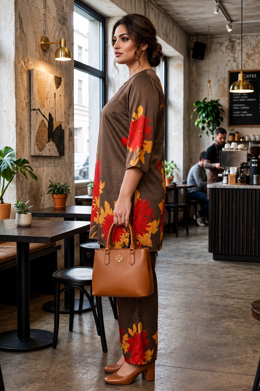 Olive Bloom Plus Size Satin Floral Co-Ord Set