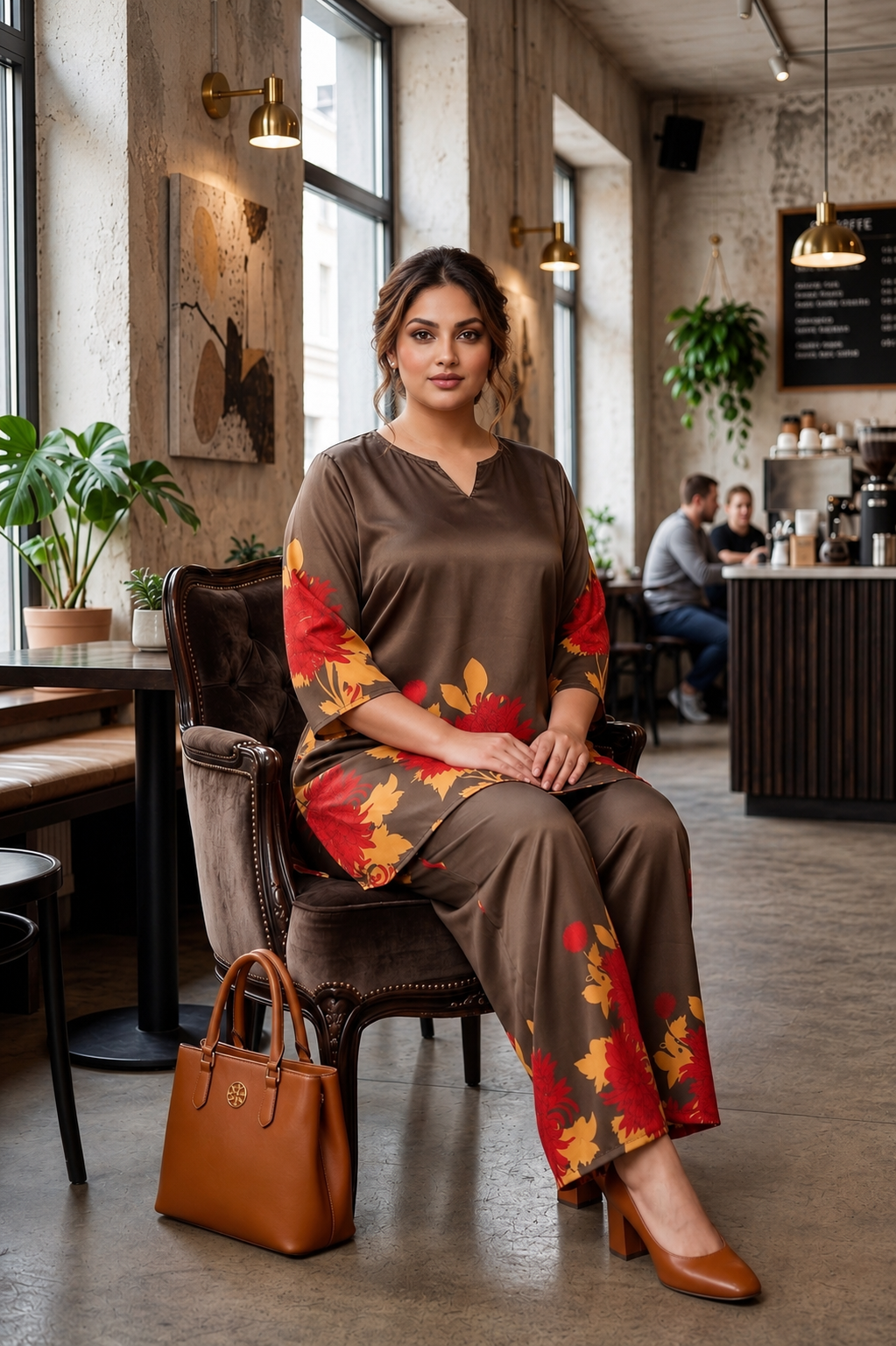 Olive Bloom Plus Size Satin Floral Co-Ord Set