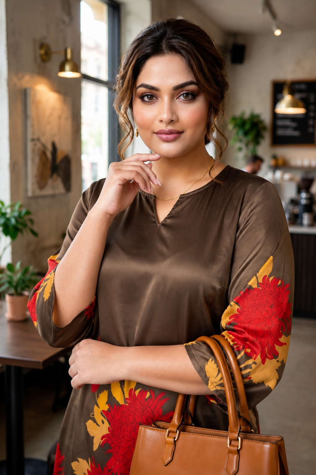 Olive Bloom Plus Size Satin Floral Co-Ord Set