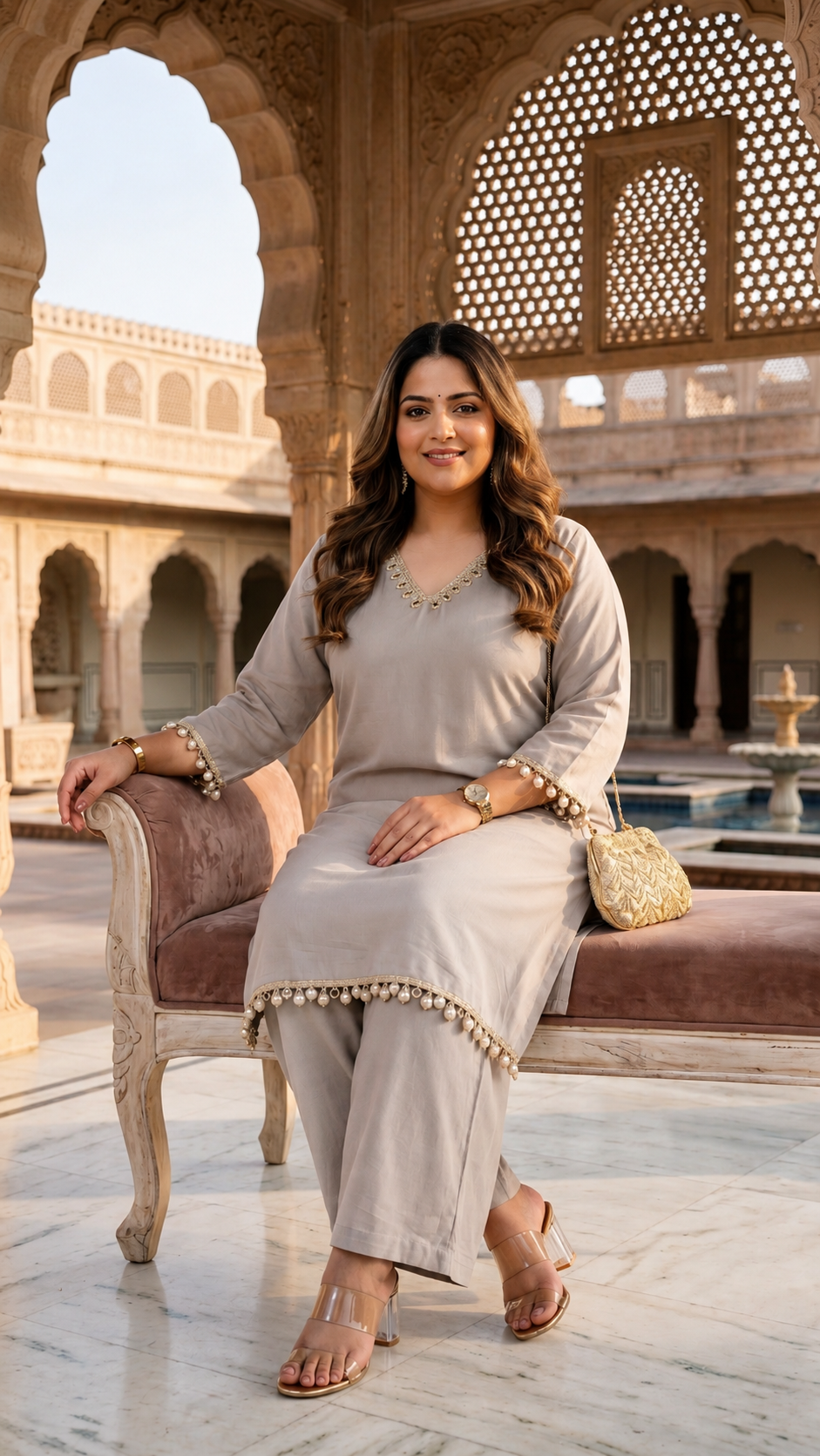 Grey Roman Silk Kurta Pant Set For Women