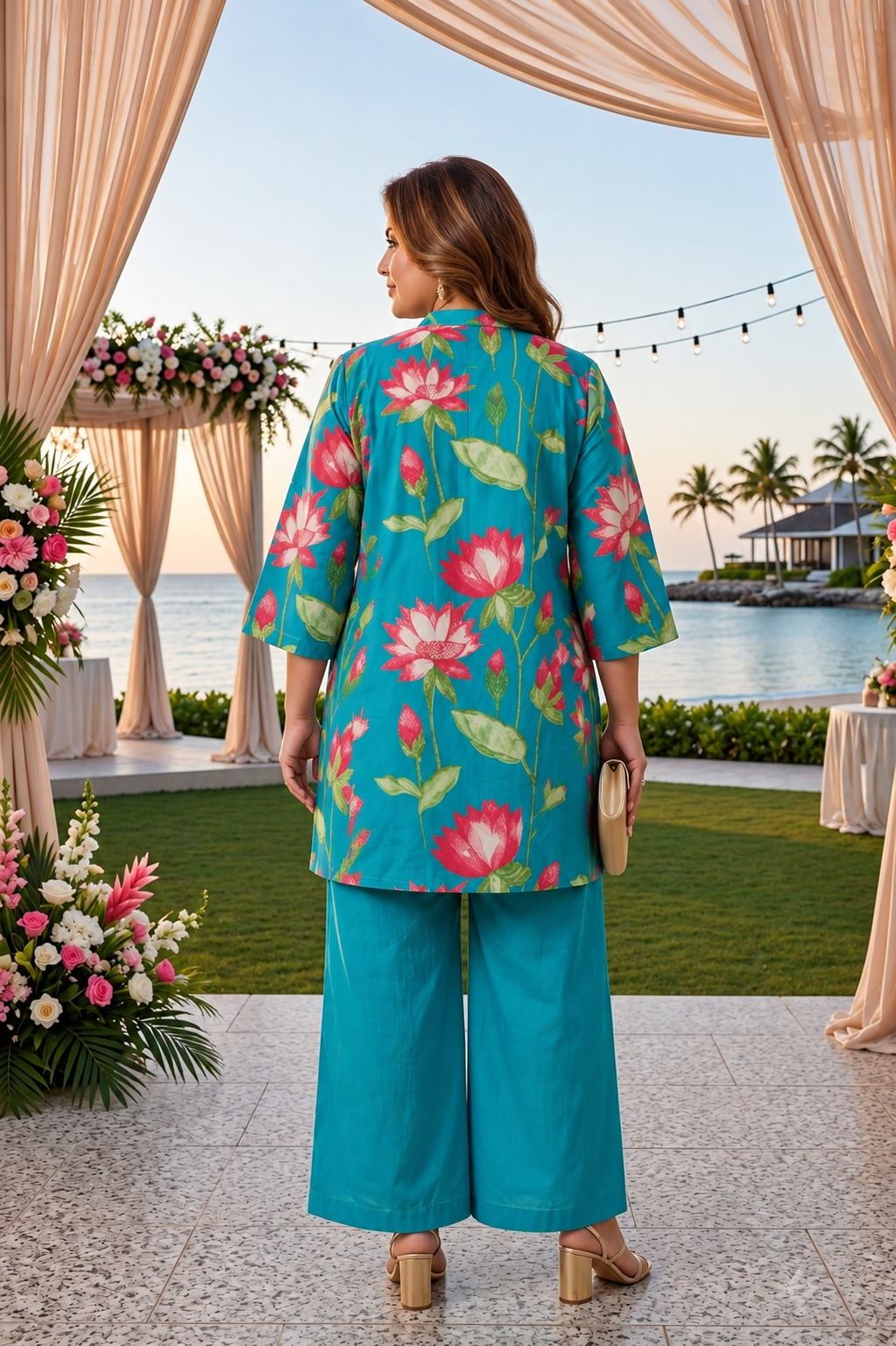 Rama Green Floral Festive Co-Ord Set For Women