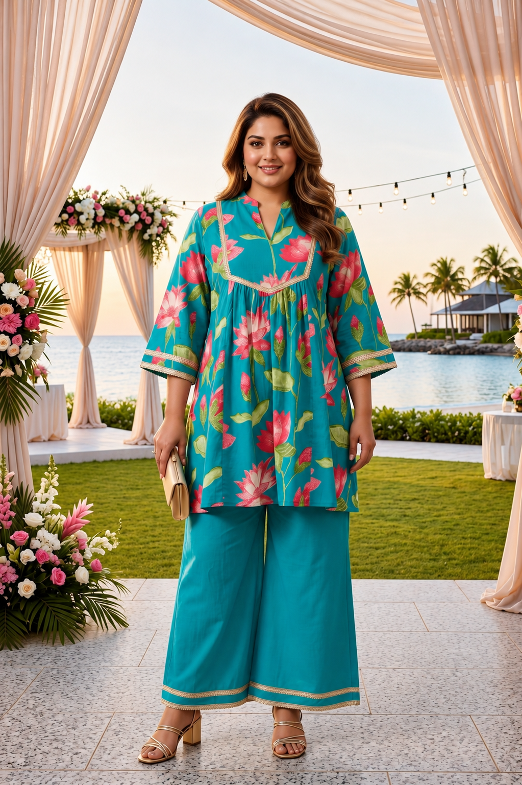 Rama Green Floral Festive Co-Ord Set For Women