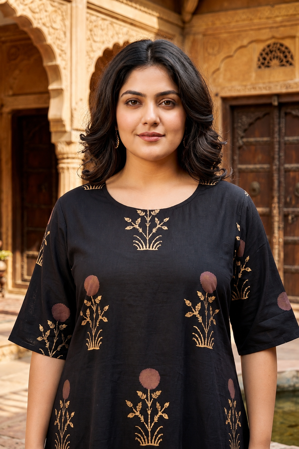 Black Bagru Print Boota & Stripes Co-ord set For Women