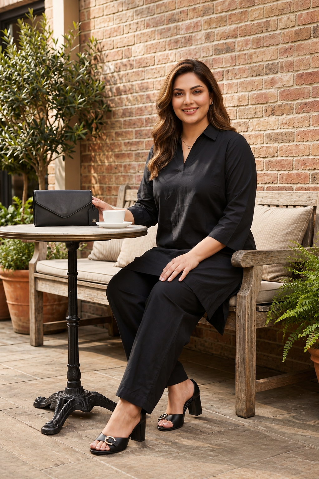 Black Relaxed Fit Cotton Top & Straight Pant Co -Ord Set For Women
