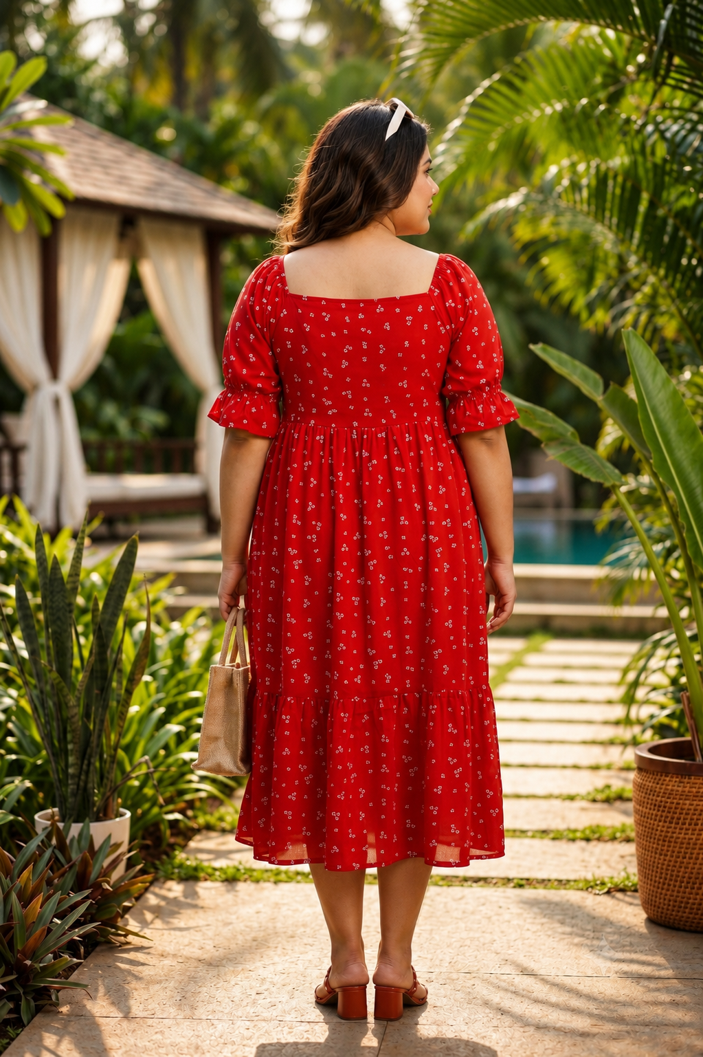 Smocked Fit & Flare Satin Blend Floral Midi Dress
