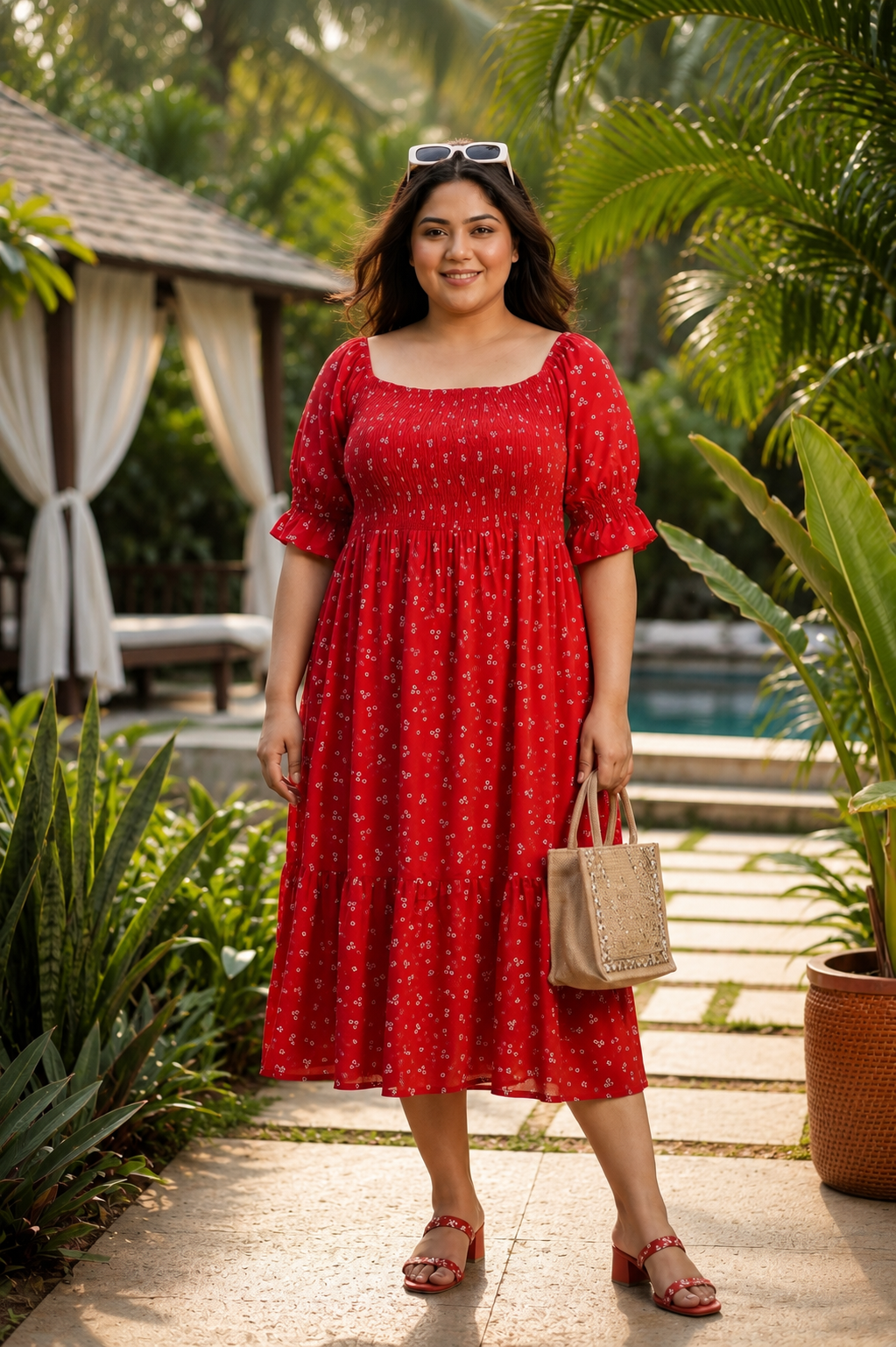 smocked fit and flare dress Smocked Fit & Flare Satin Blend Floral Midi Dress