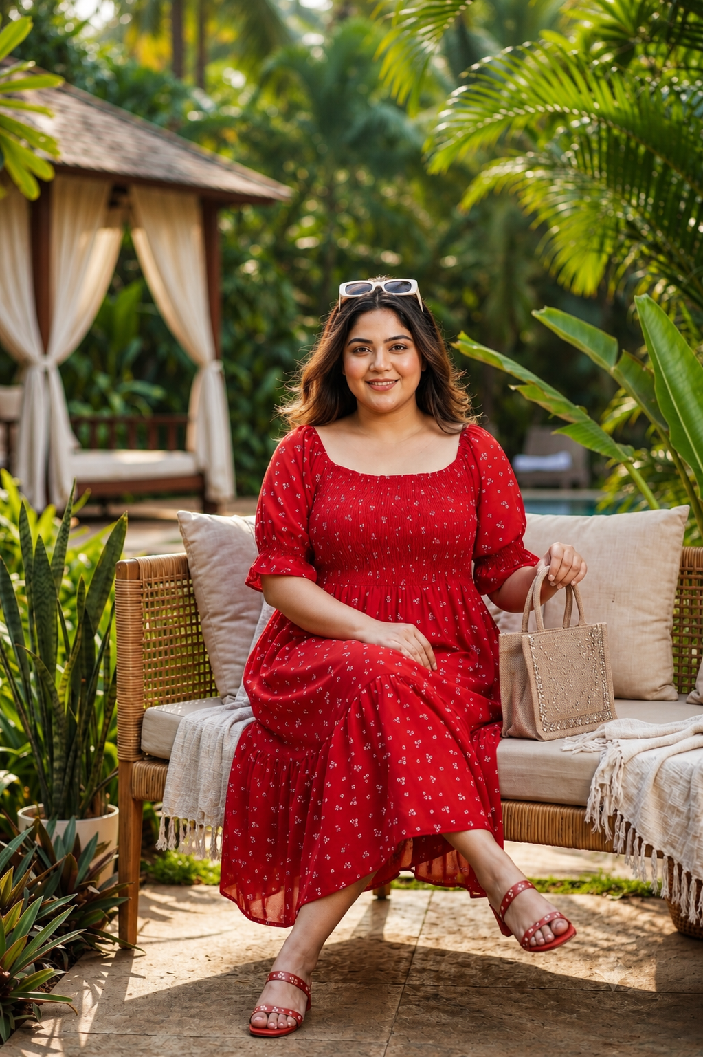 Smocked Fit & Flare Satin Blend Floral Midi Dress