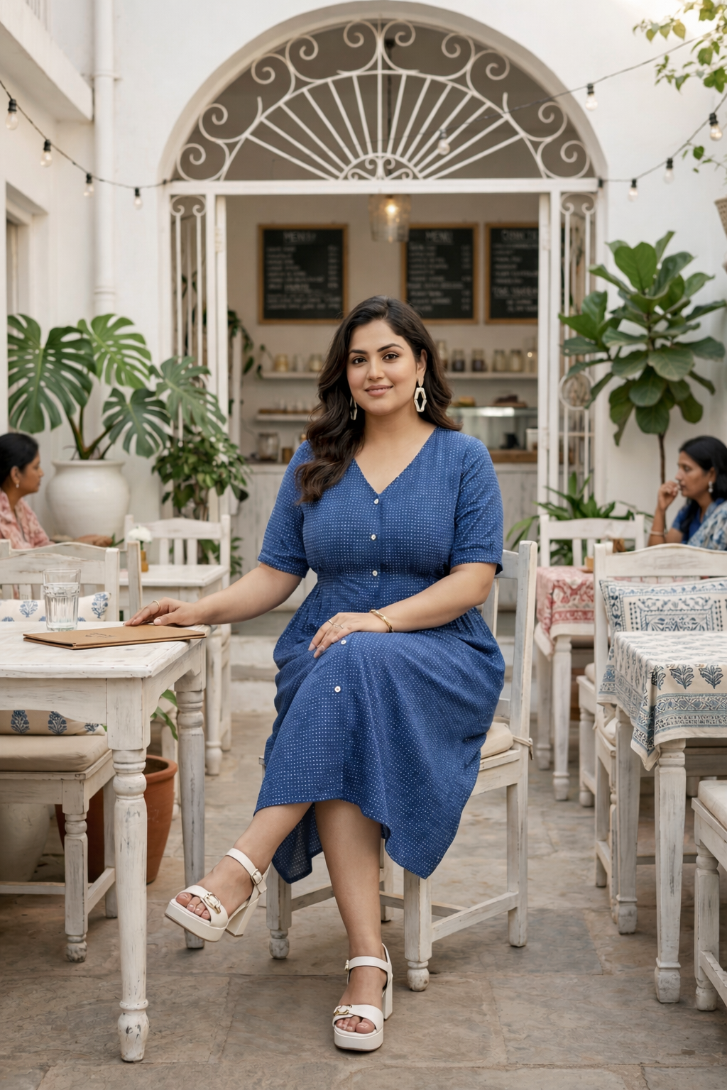 Block Printed Indigo Blue Button Down Midi Dress