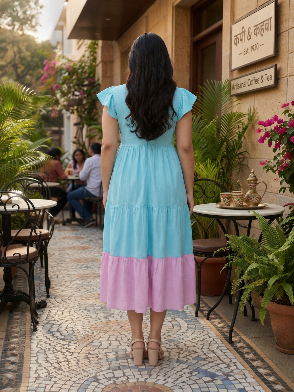 Aqua Breeze & Lilac Colorblock Cotton Maxi Dress