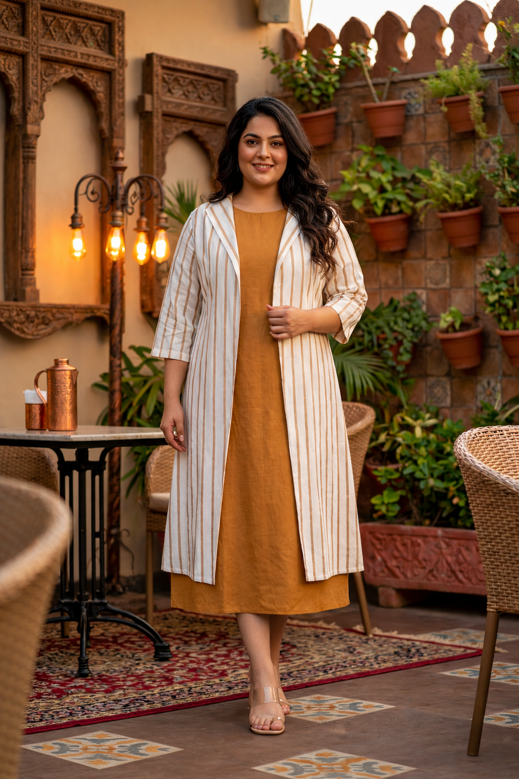 Regular Brown Striped Jacket Dress