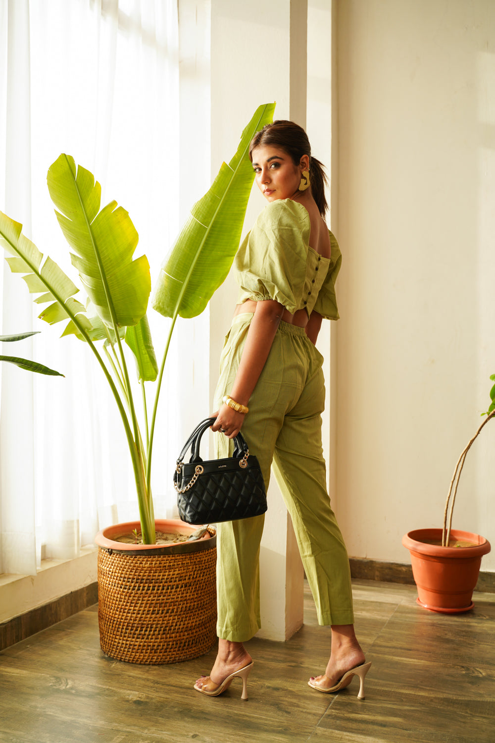 Olive green Crop top & Pants Co-ord Set