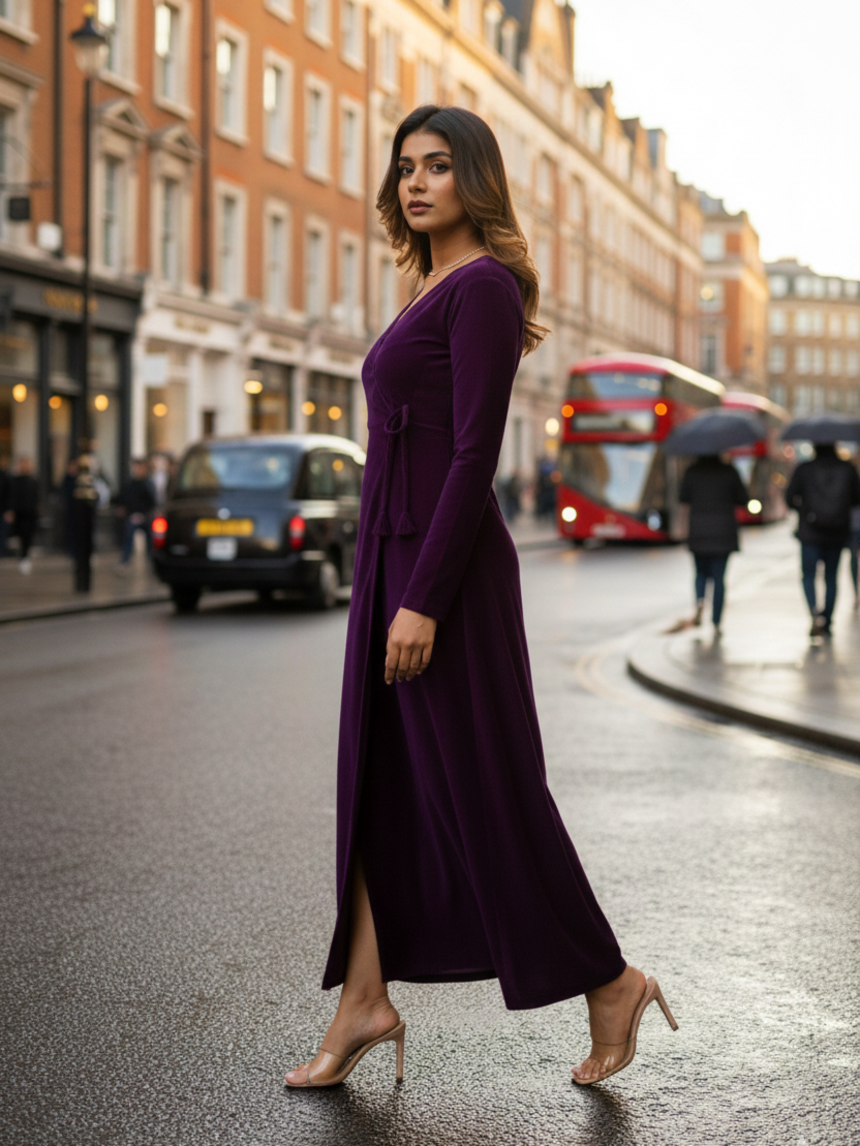 Purple Velvet Wrap Gown