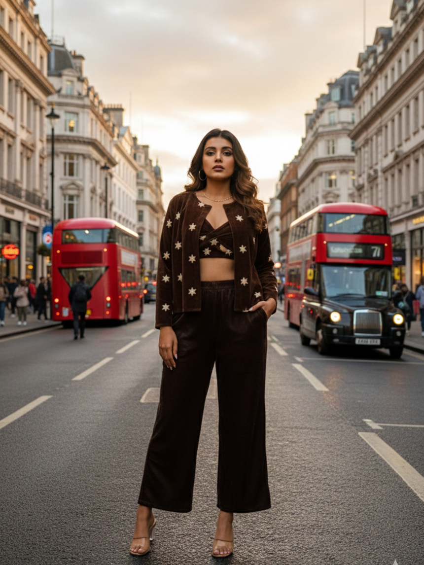 Brown Embroidered Velvet Jacket