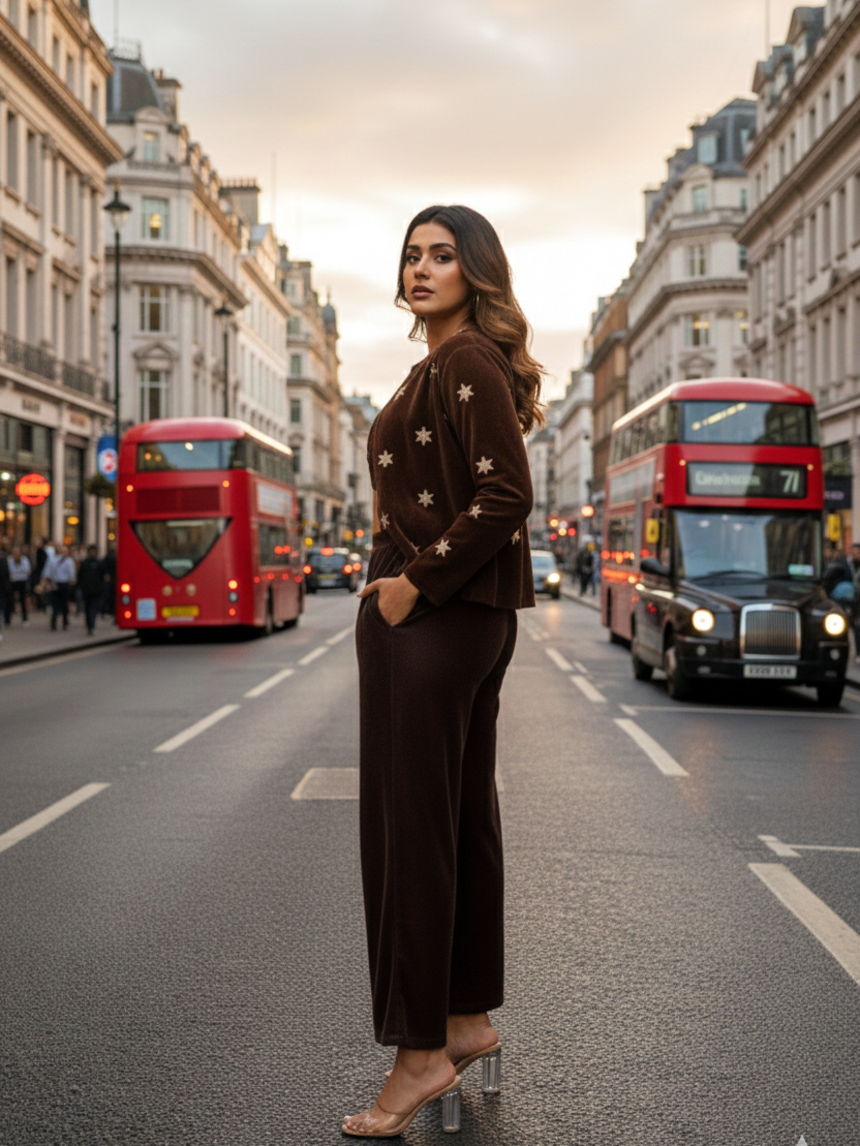 Brown Embroidered Velvet Jacket