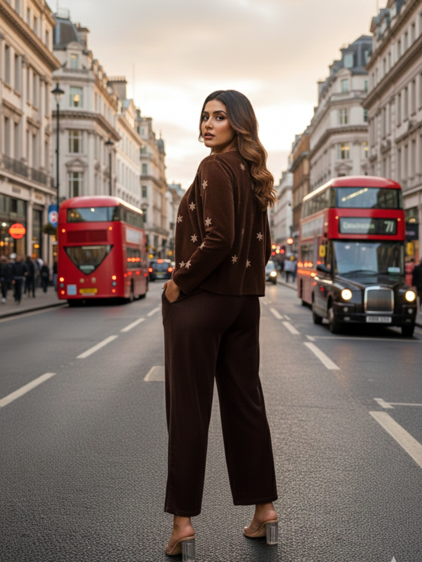 Brown Embroidered Velvet Jacket
