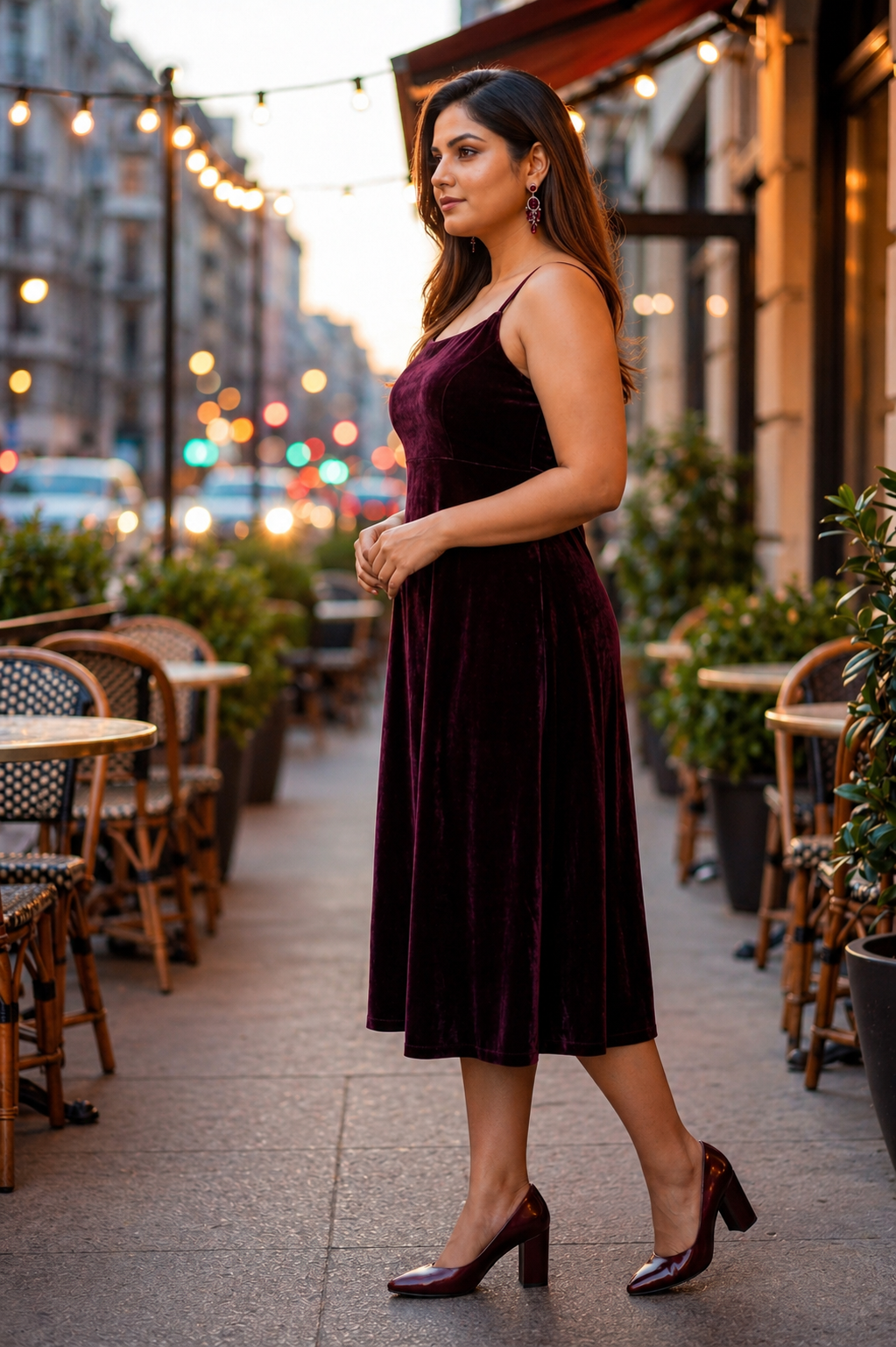 Wine Velvet Midi Dress