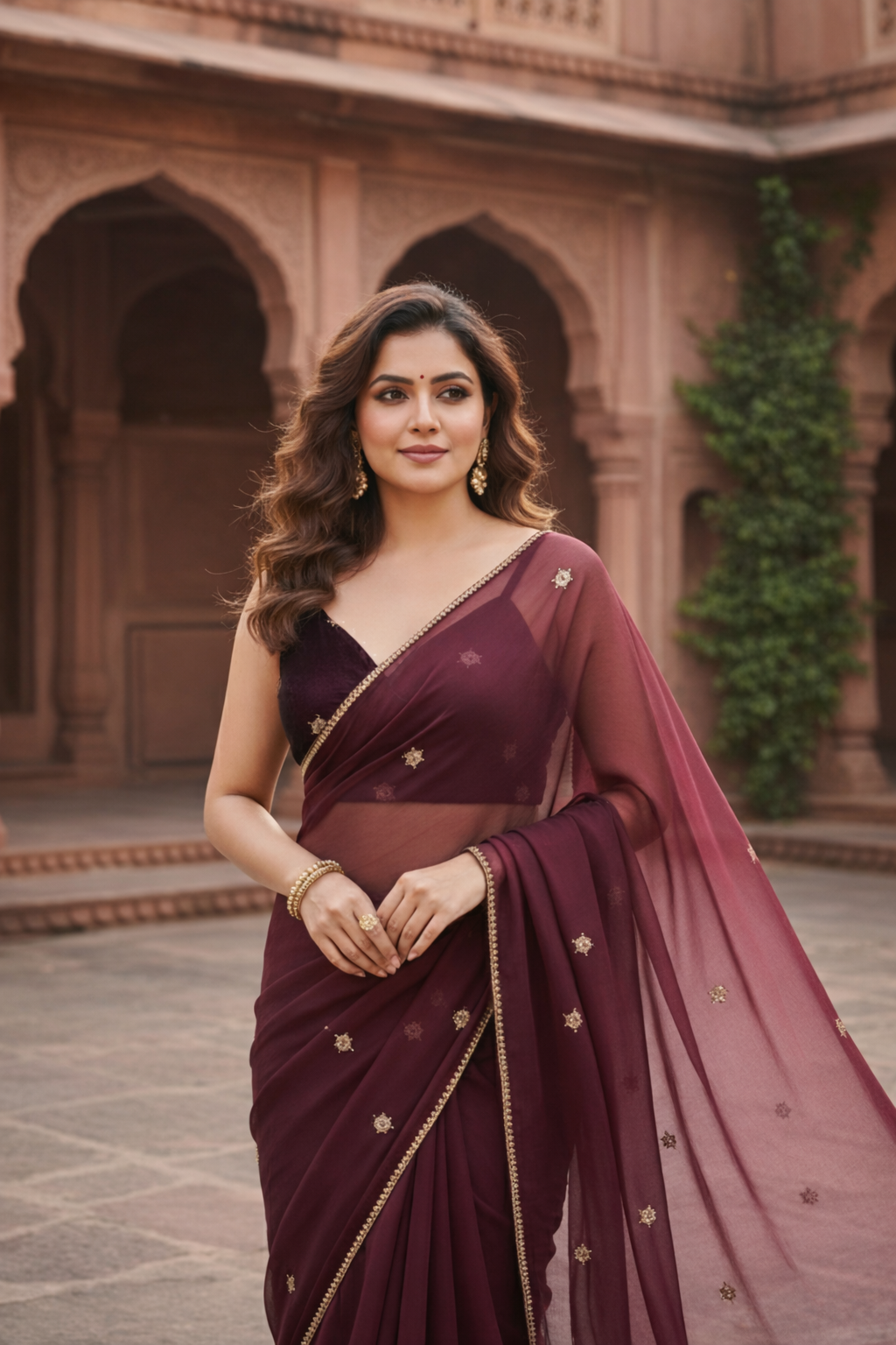 Designer Wine Embroidered Blouse – Festive & Wedding Wear Plus Size