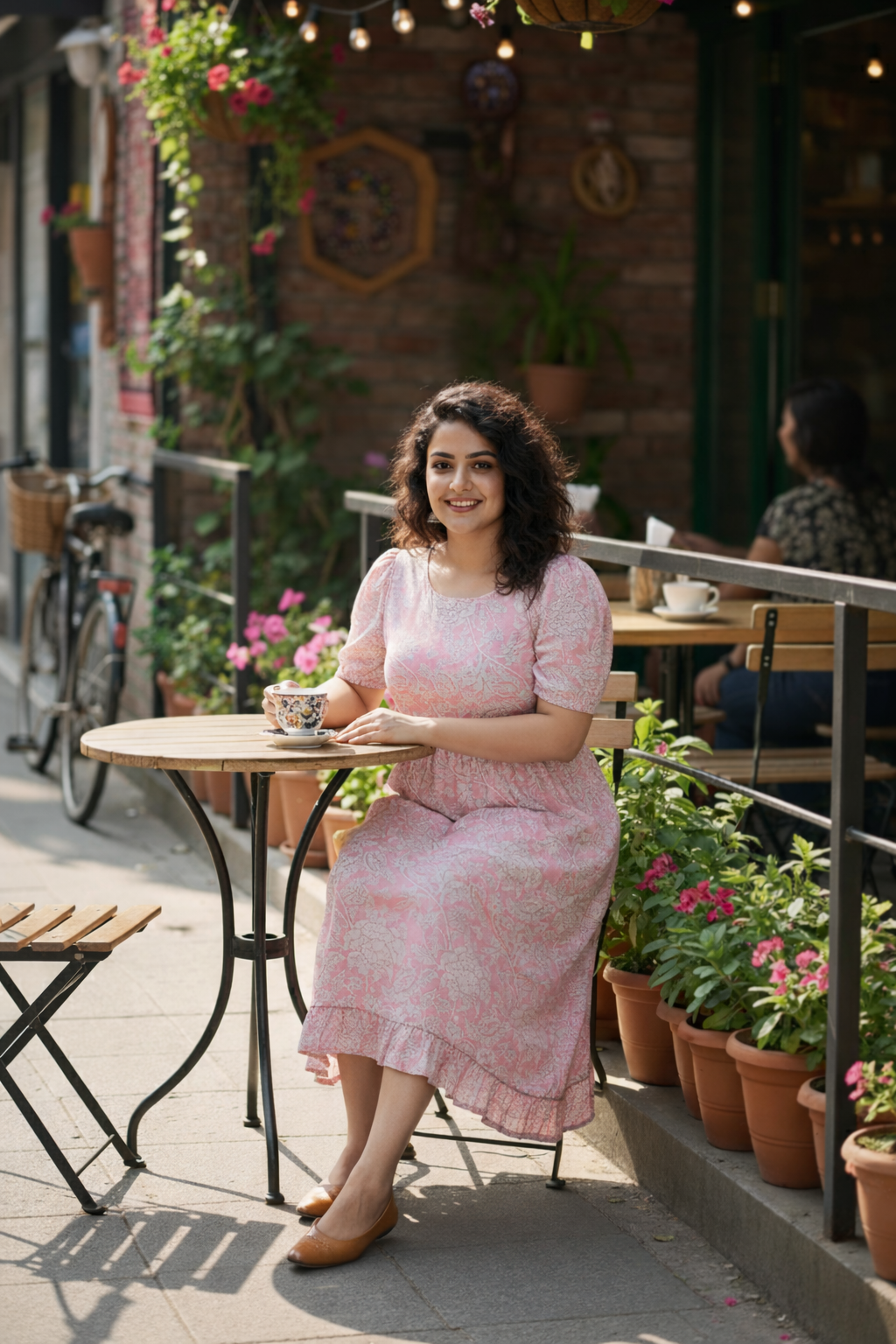 Pink Floral Cotton Gathered Maxi Dress