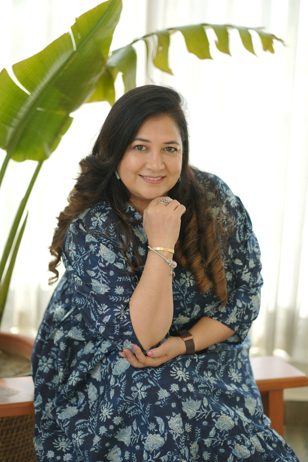 Navy Blue Floral Tiered Dress