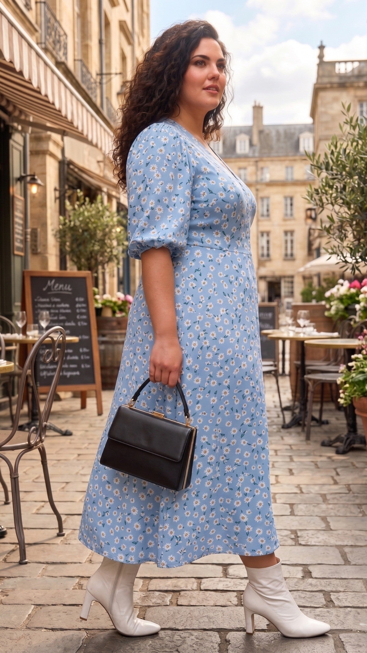 Plus Size Blue Floral Rayon Maxi Dress β V-Neck Printed Summer Dress for Women