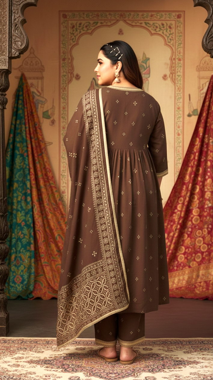 Earthy Coloured Festive Kurta Suit Set (3 Pc)