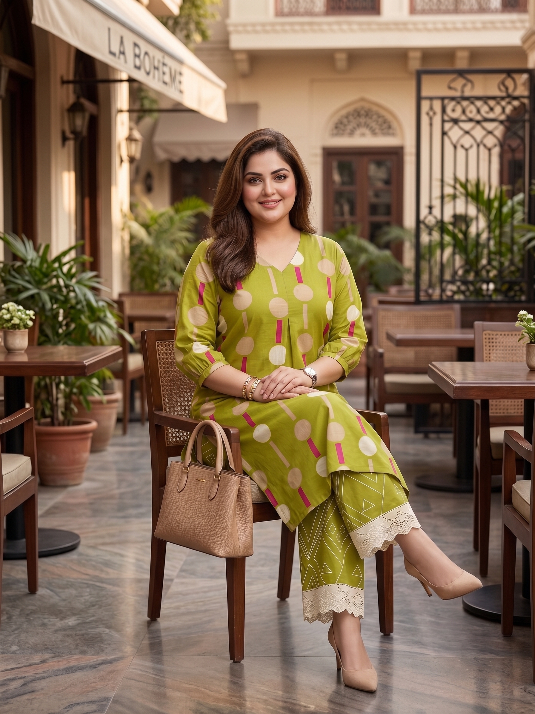 Plus Size Olive Green Cotton Printed Co-ord Set for Women