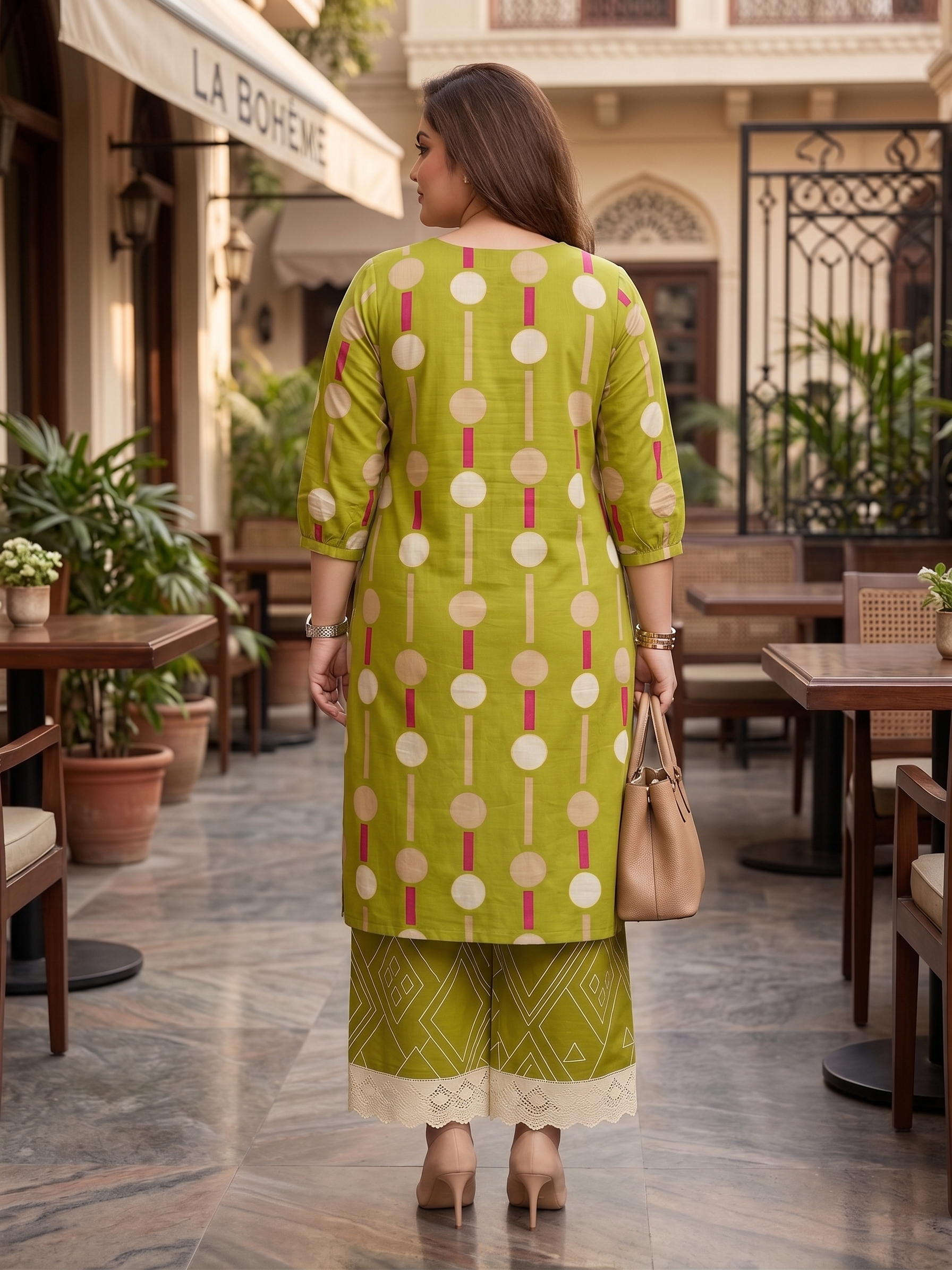 Plus Size Olive Green Cotton Printed Co-ord Set for Women