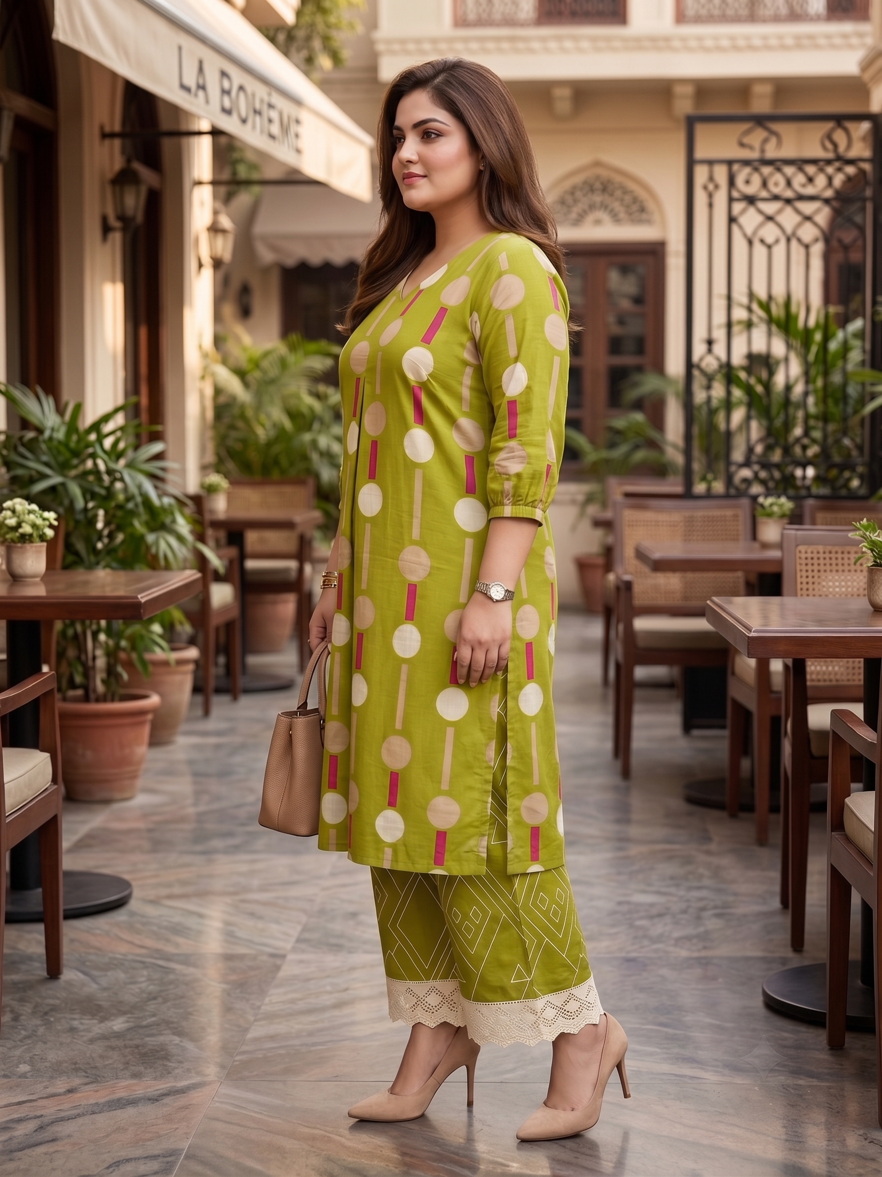 Plus Size Olive Green Cotton Printed Co-ord Set for Women