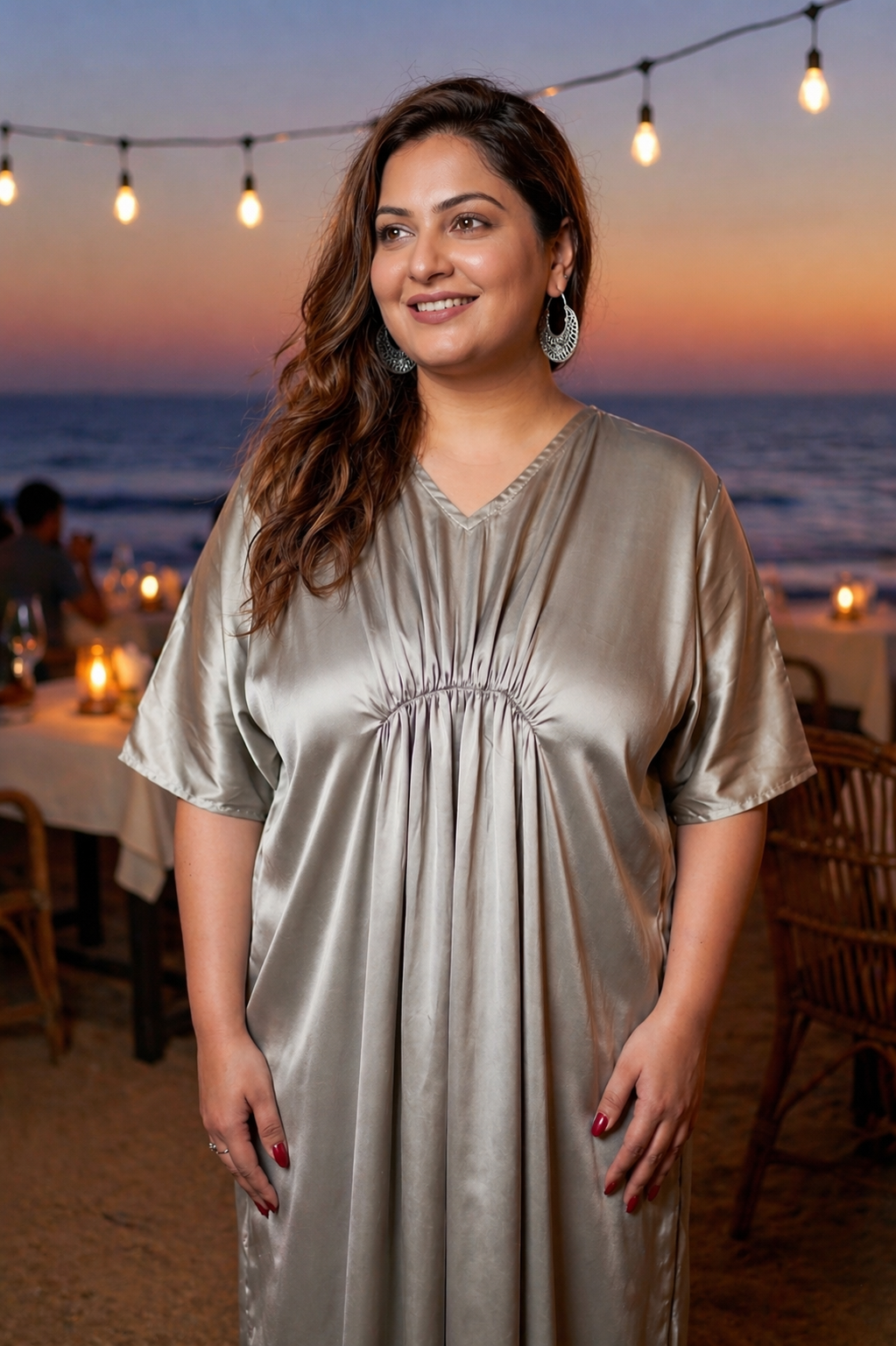 Grey Satin Maxi Kaftan Dress