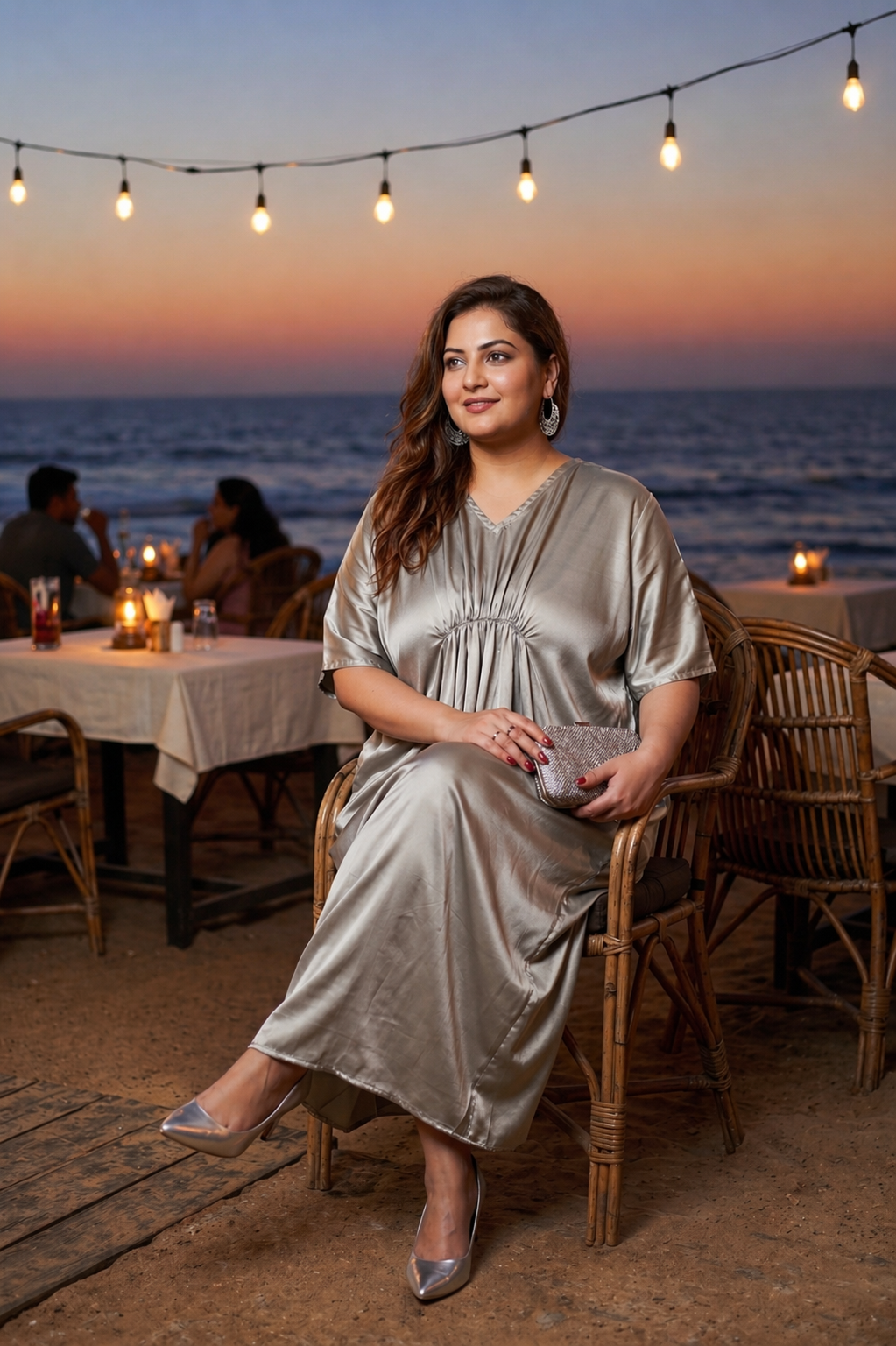 Grey Satin Maxi Kaftan Dress