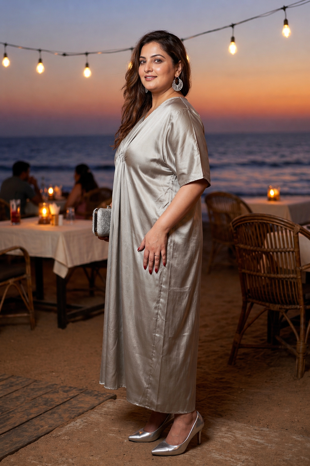 Grey Satin Maxi Kaftan Dress