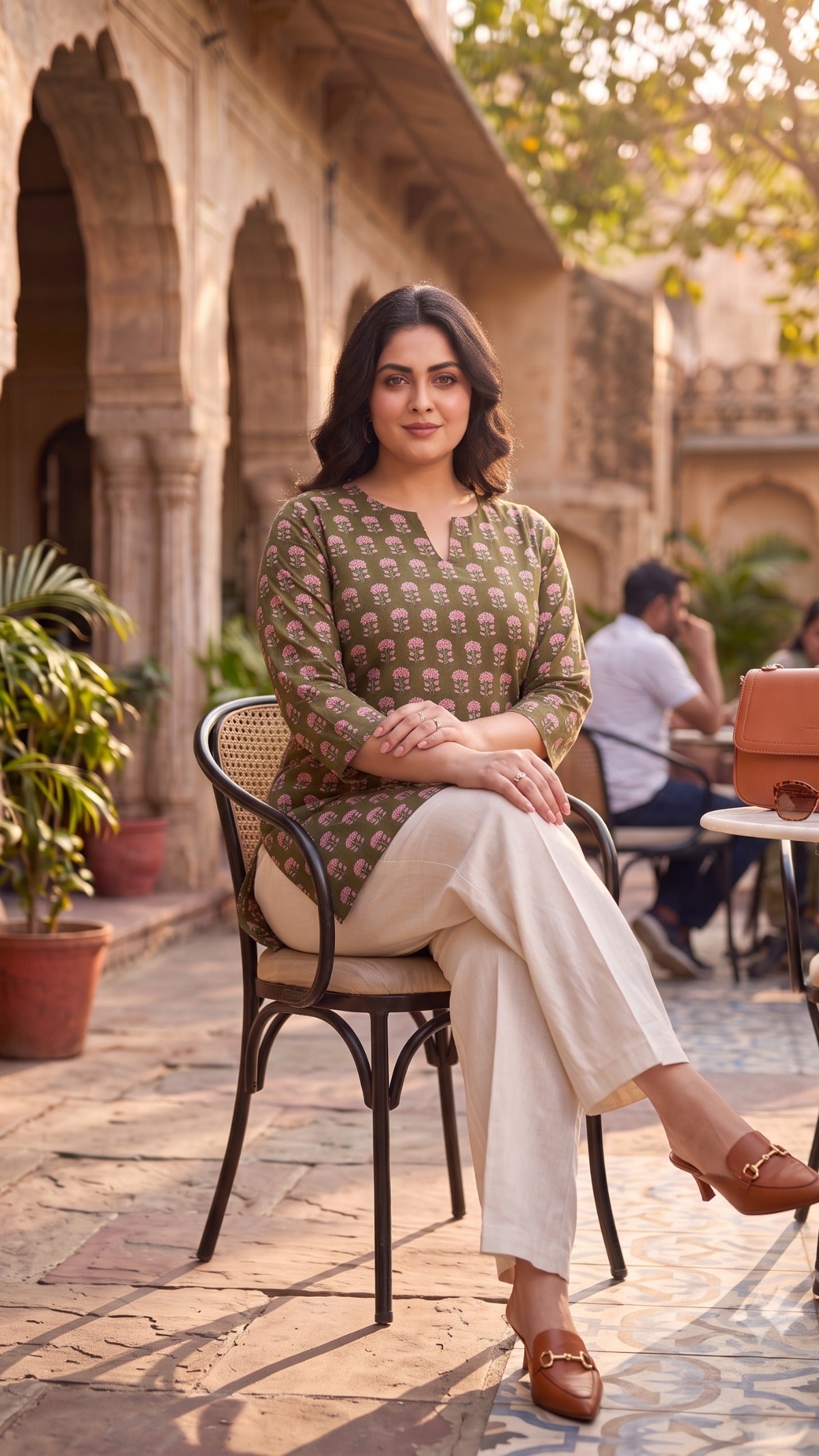 Plus Size Olive Green Printed Cotton Kurti Top for Women | Casual Straight Fit Top