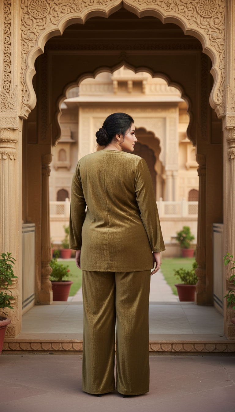 Plus Size Premium Plush Velvet Blazer & Wide-Leg Pants Co-Ord Set