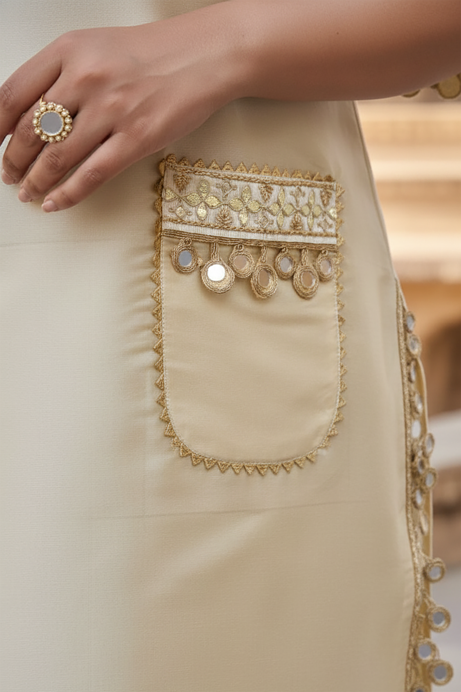 Ivory Taffeta Embroidered Wedding Kurta Set for Women