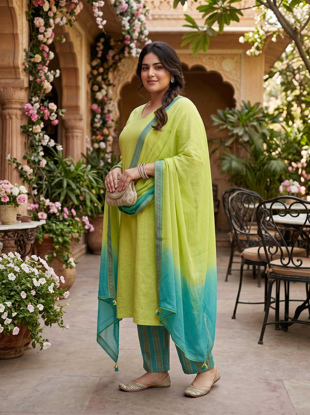 Lime Green Straight 100% Cotton Slub Kurta Suit Set - (Set of 3)