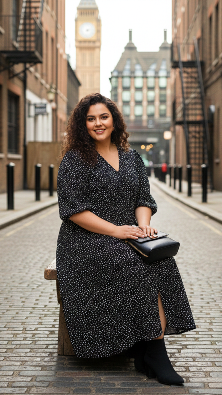 Trendy Black Animal Print Crepe Midi Dress – Party Perfect