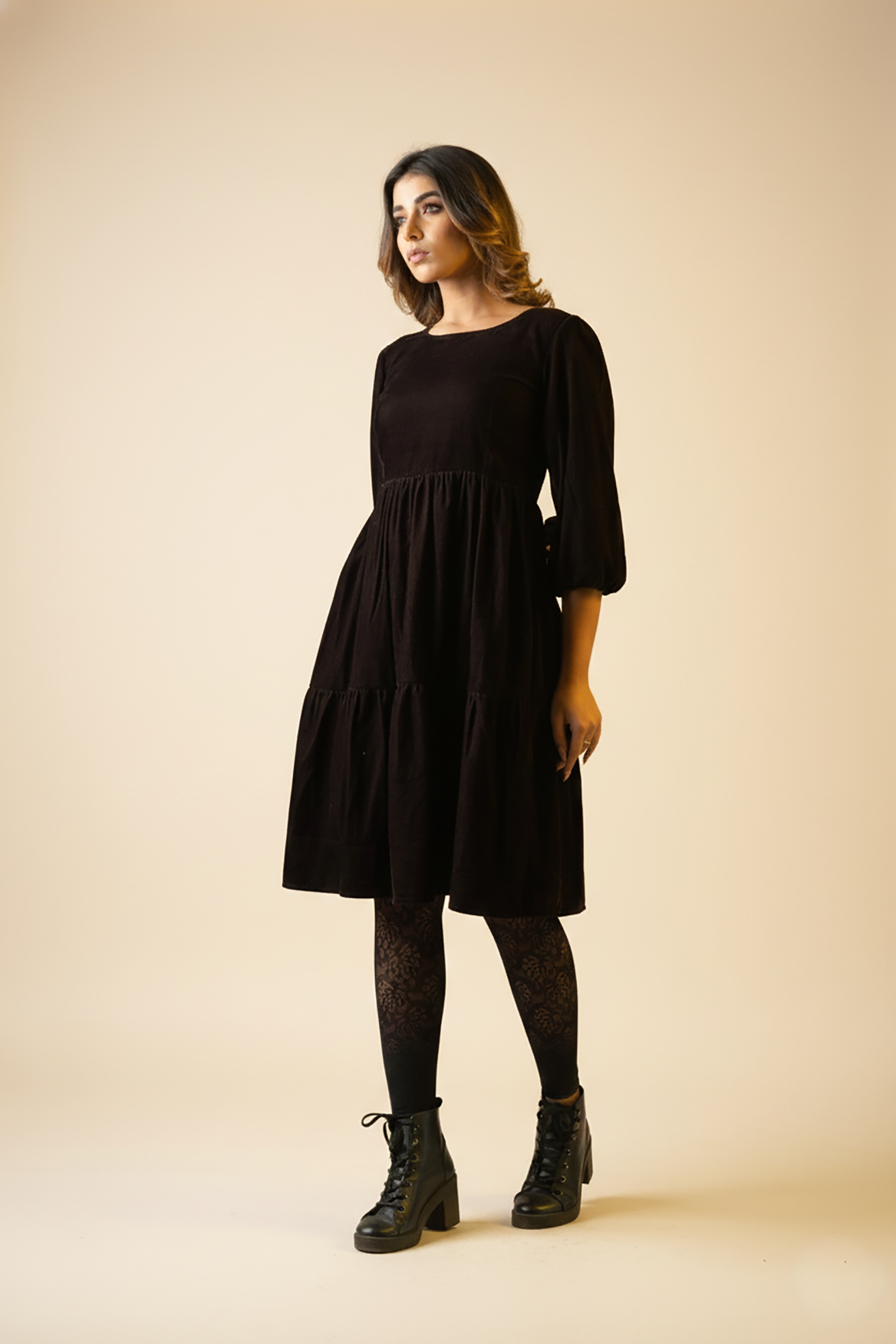 Brown Velvet Tiered Dress