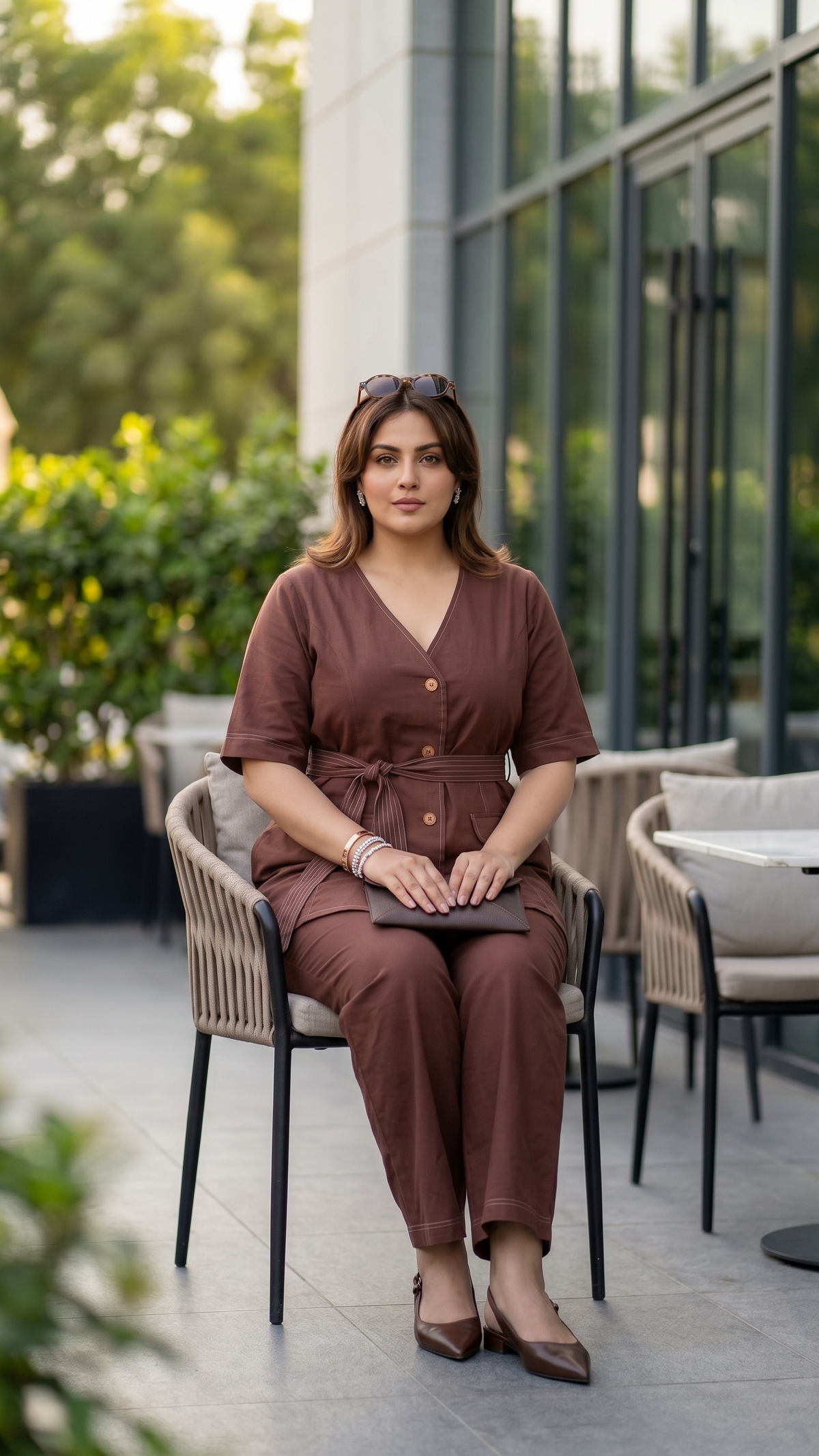 Mocha Muse Brown Linen Wrap Co-Ord Set