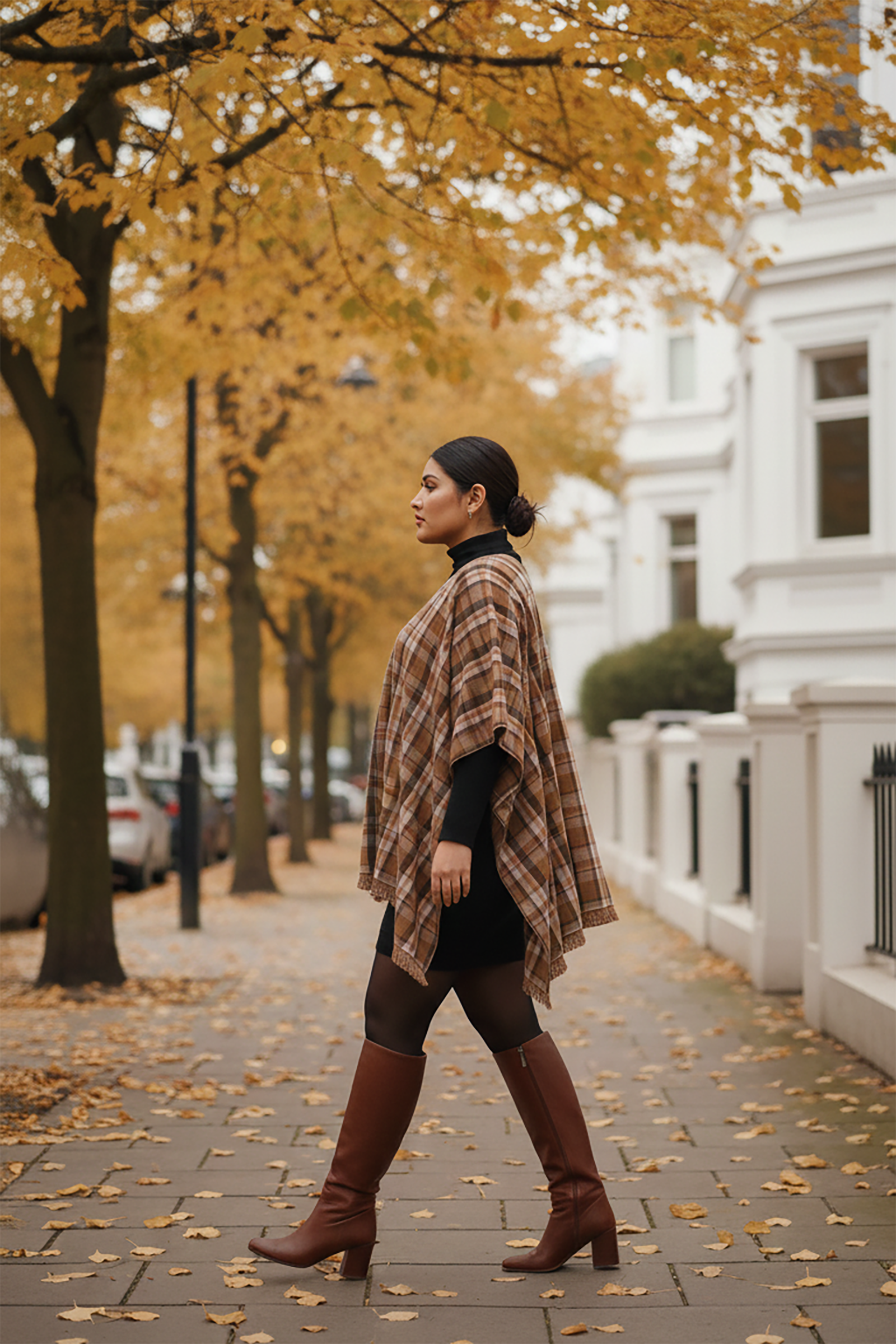 Plus Size Cozy Checked Winter Poncho Shirt for Women