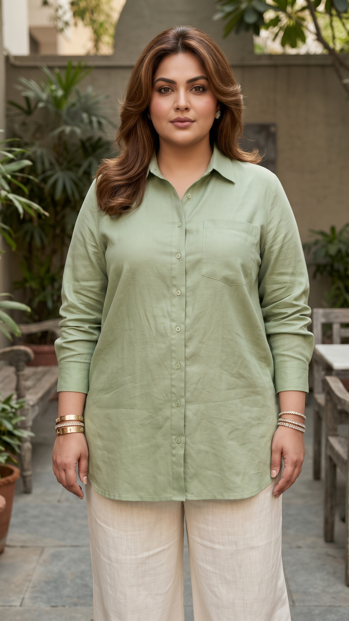 Sage Green Linen Relaxed Fit Shirt
