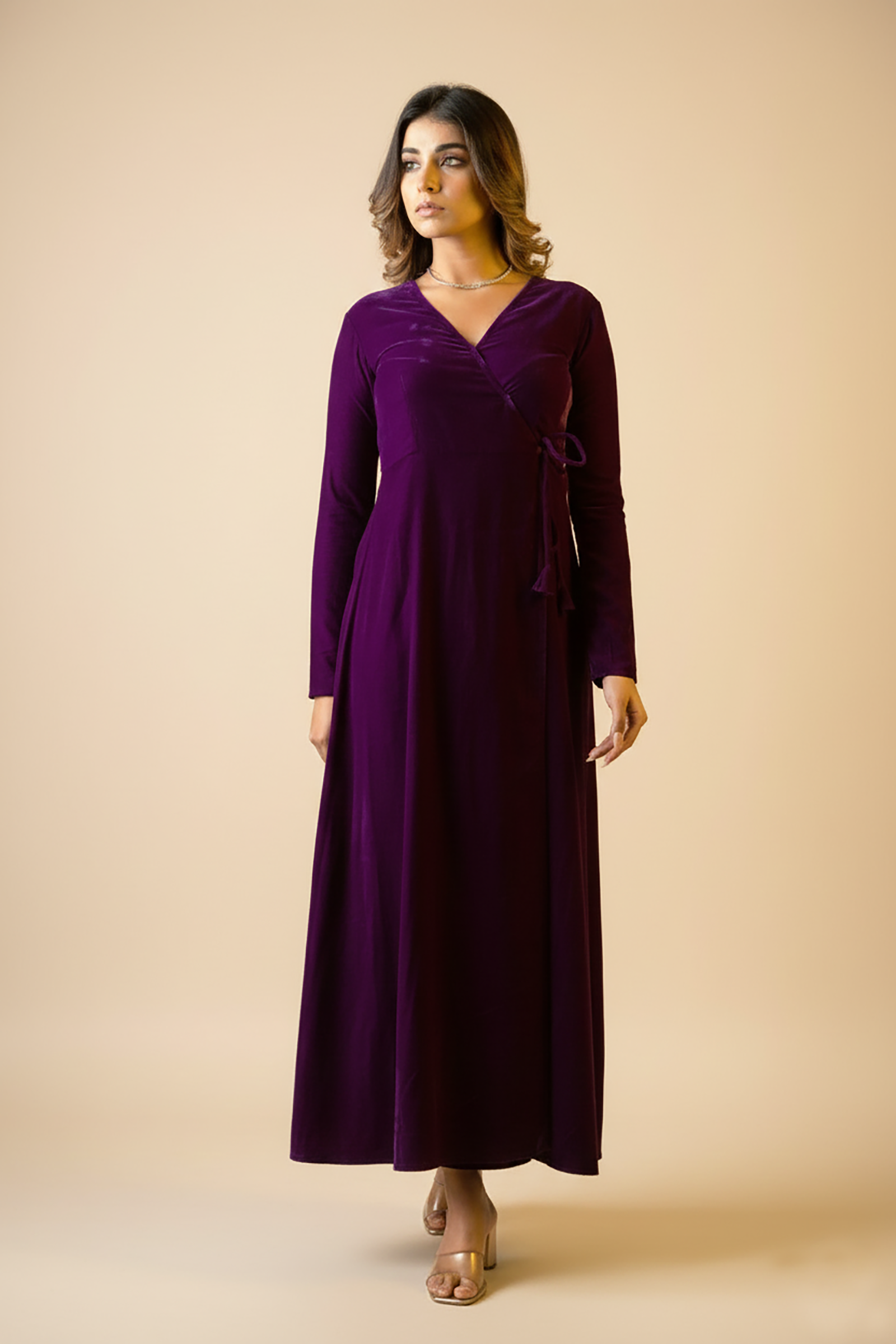 Purple Velvet Wrap Gown