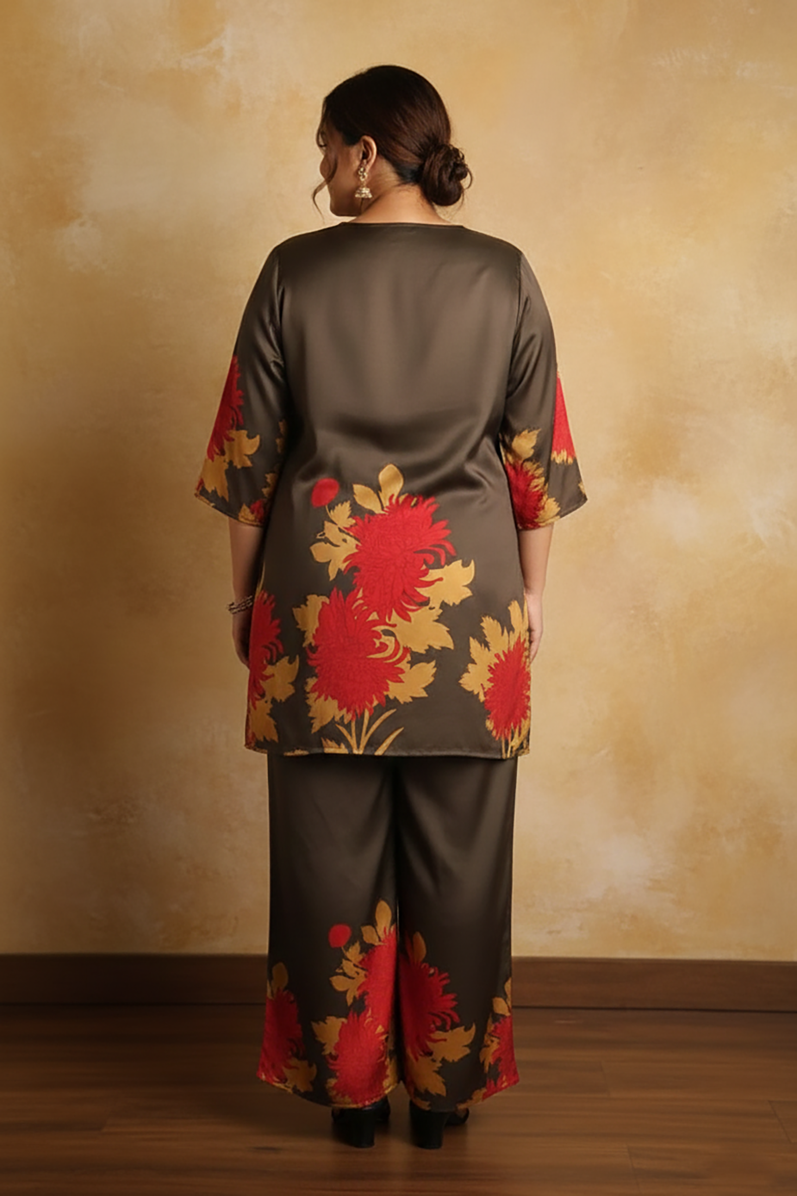 Olive Brown Floral Printed Co-Ord Set for Women