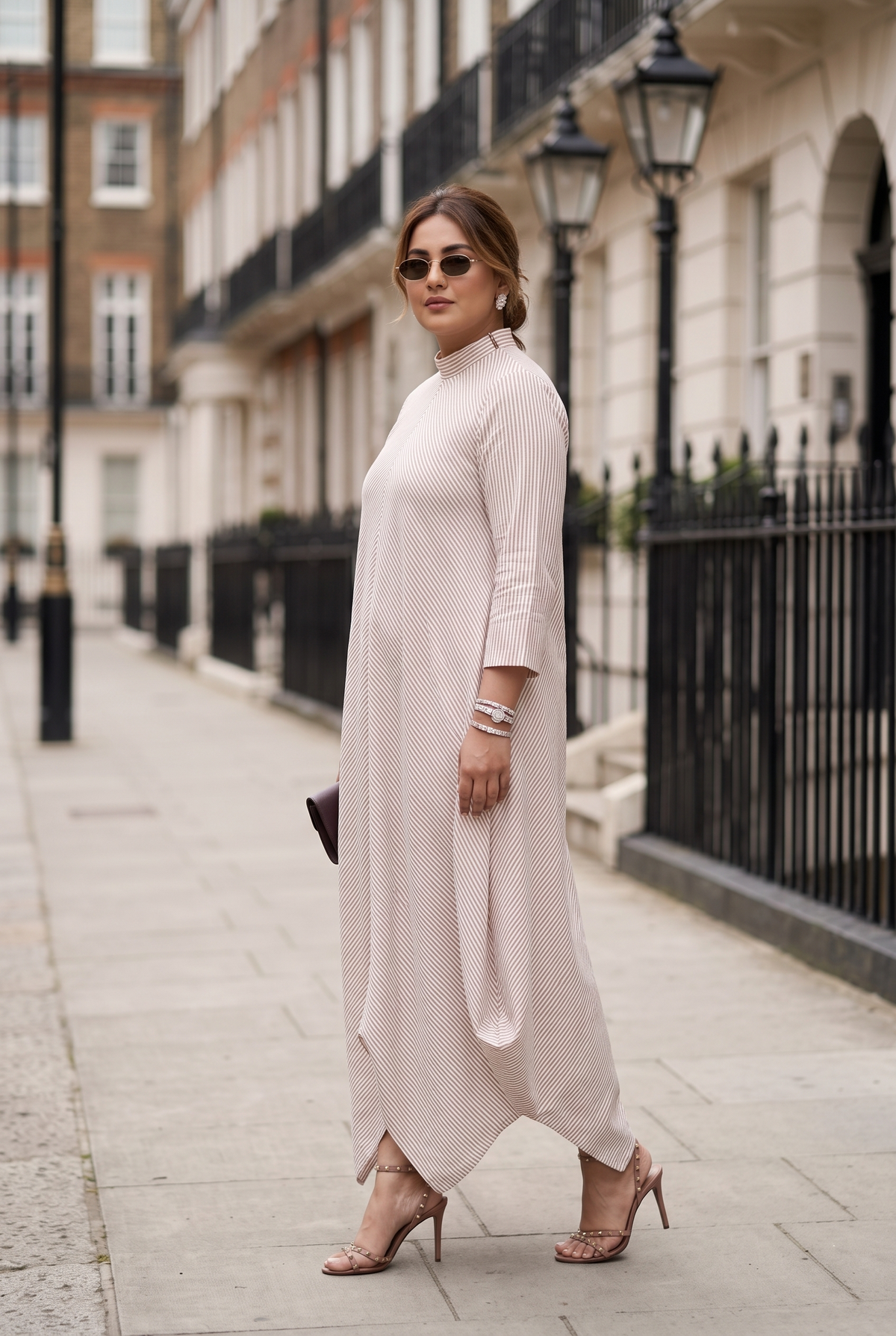 Regular Striped Cowled Dress