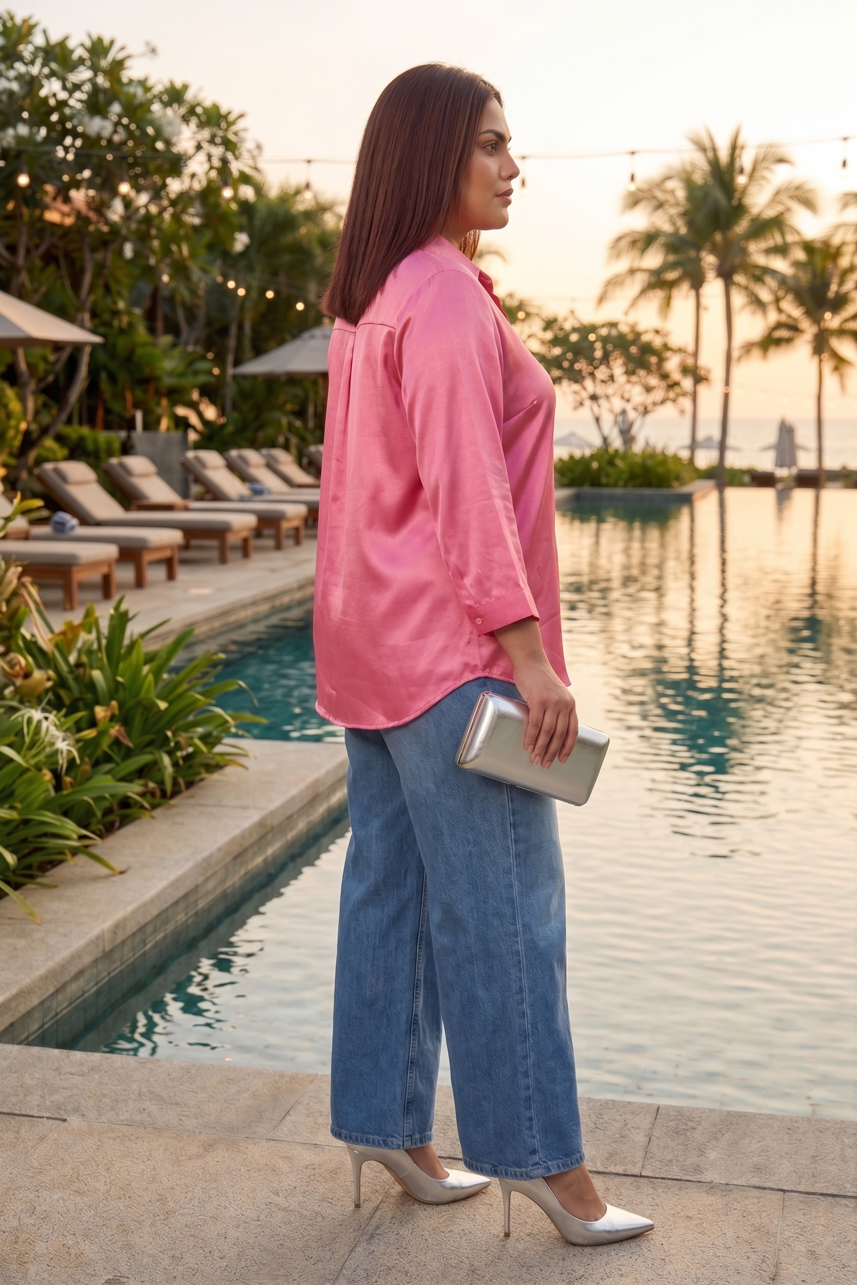 Pink Satin Relaxed Oversized Shirt