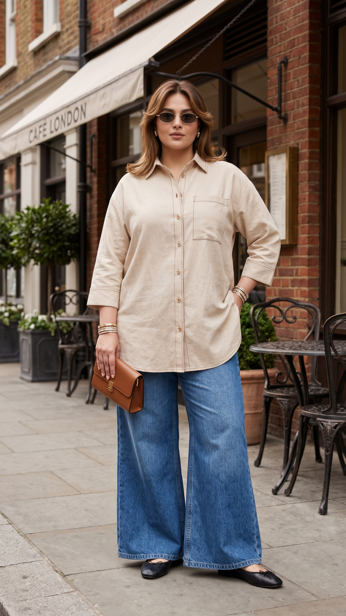 Plus Size Beige Linen Office Wear Long Shirt for Women – Smart Casual Formal Top